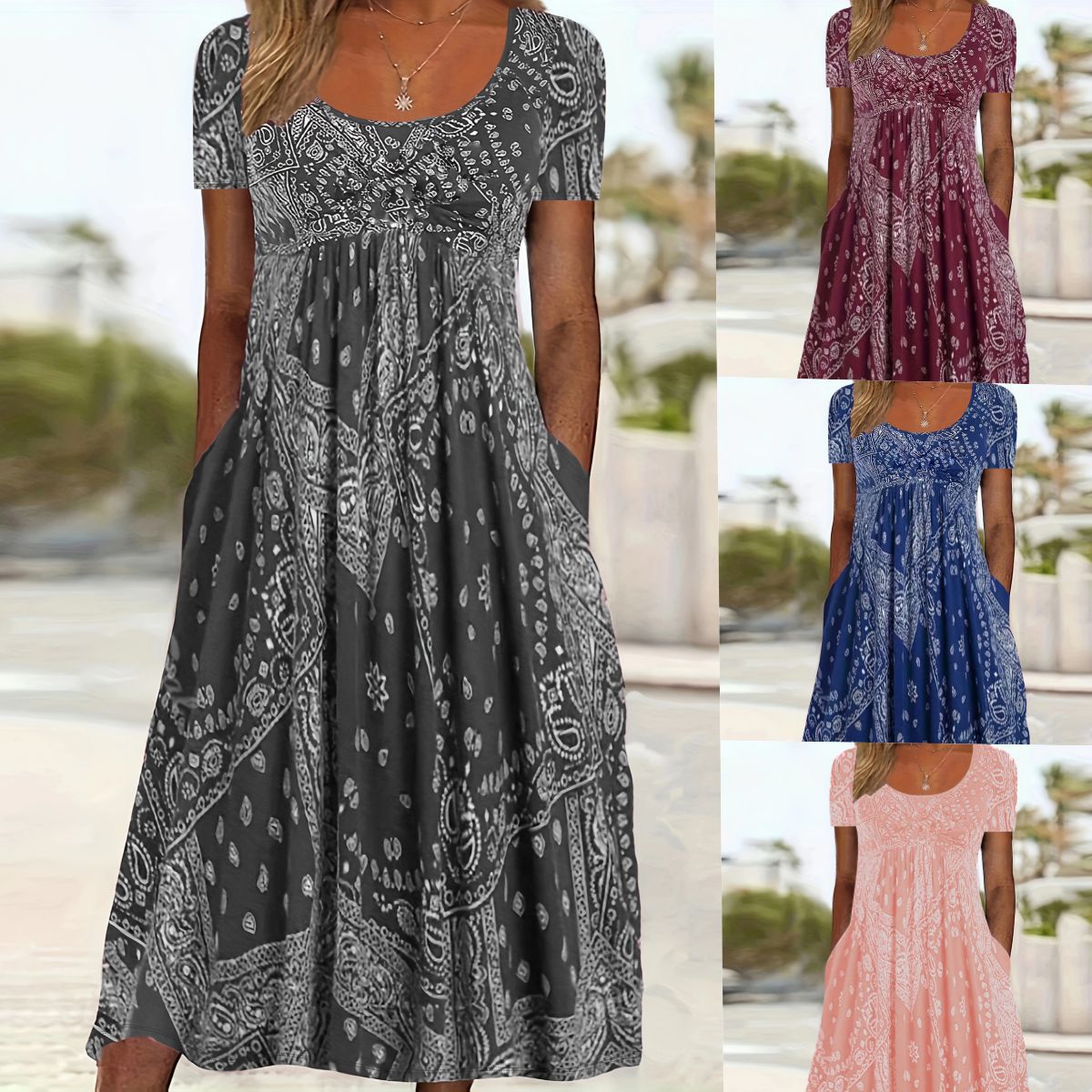 Retro-printed Comfortable Casual Womens Dress
