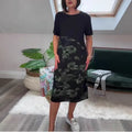 European And American Style Fashionable Patchwork Printed Crew-Neck Midi Dress