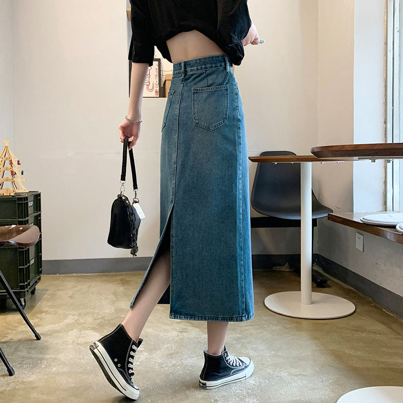 Female Casual Mid Length High Waist Slimming A-line Skirt