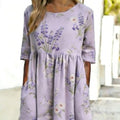Printed Ladies Long-sleeved Round Neck Dress