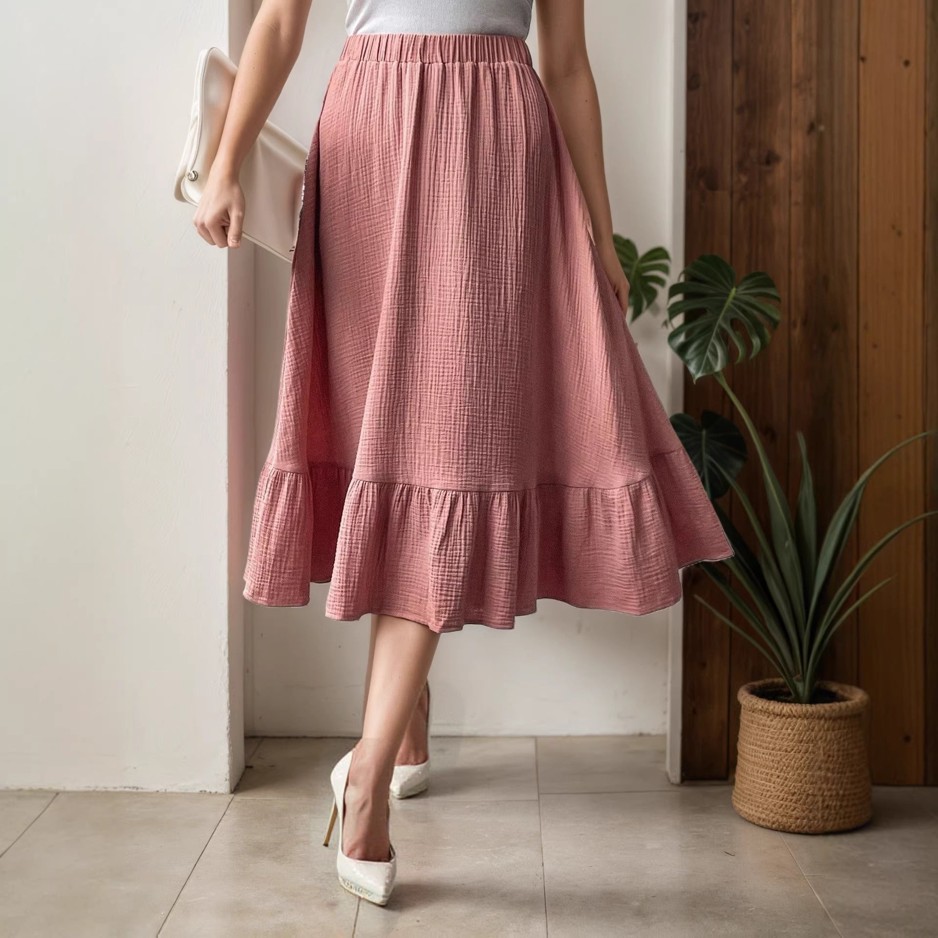 High Waisted Layered Pleated Midi Skirt