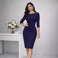 Three-quarter-sleeve Asymmetrical Pleated Design Pencil Dress For Banquets
