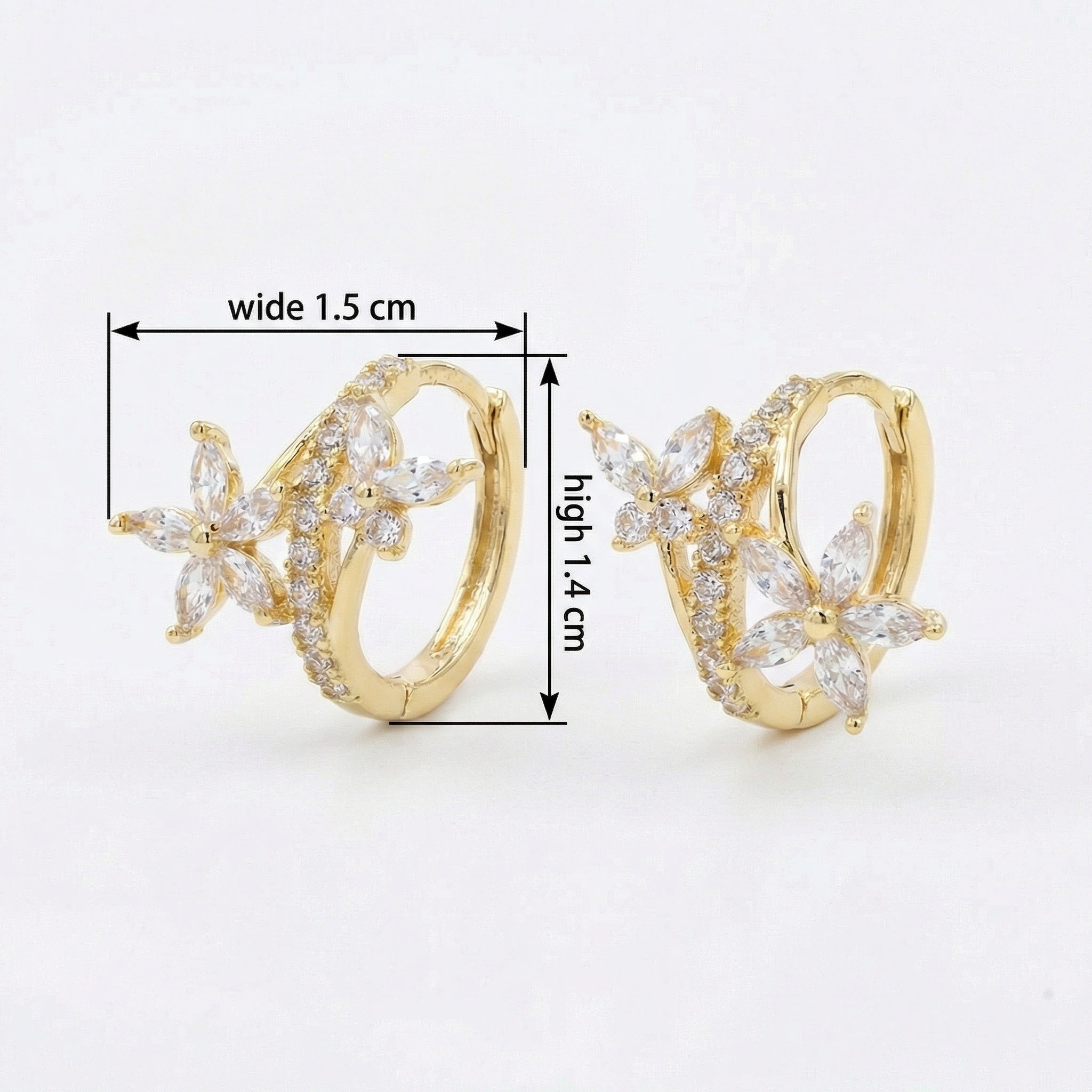 925 Sterling Silver Sparkling Floral Marquise Crystal Huggie Hoop Earrings with Dainty Accents