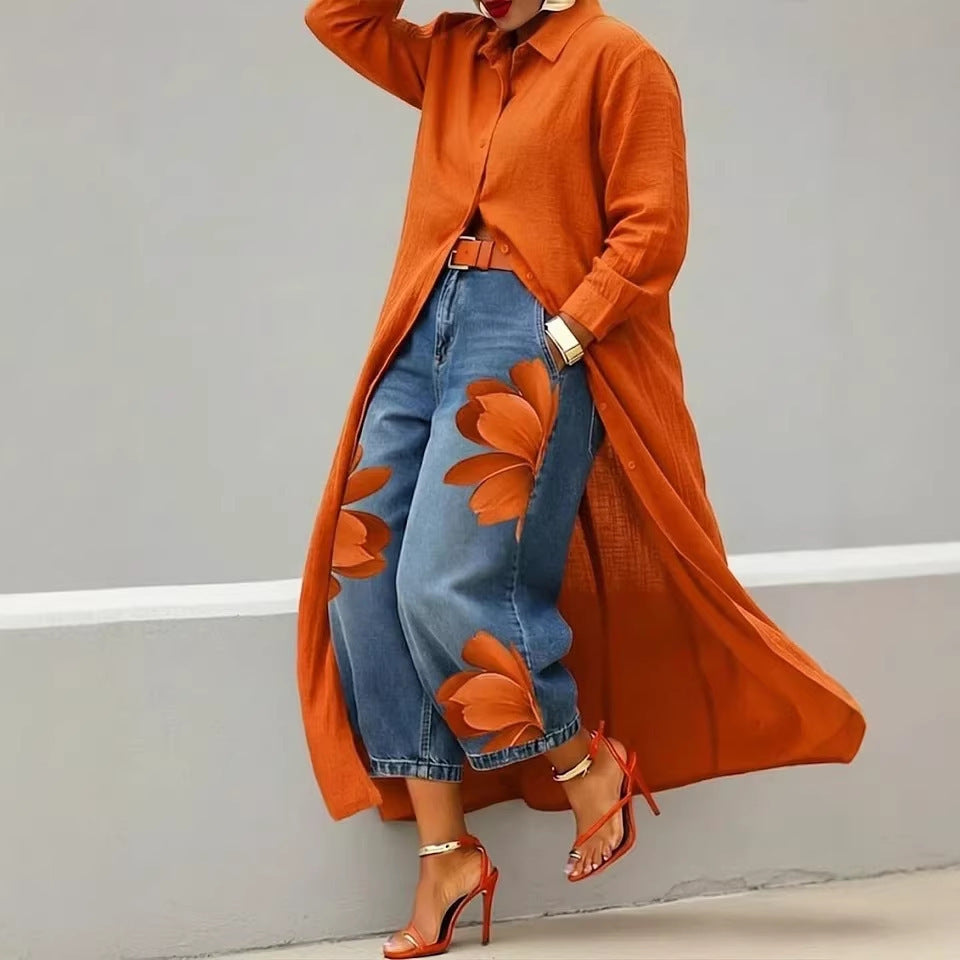 Cotton-linen Shirt Long Top Dress Womens
