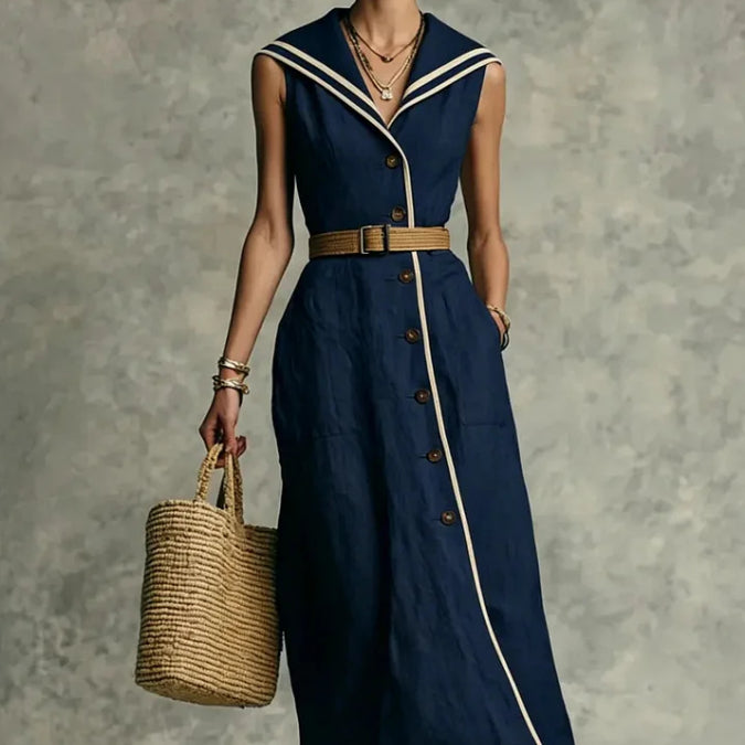Fashionable Casual Stand-up Collar Trendy Style Buttoned Dress