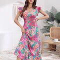 Sweet Resort Style Printed Mini Sleeve Dress