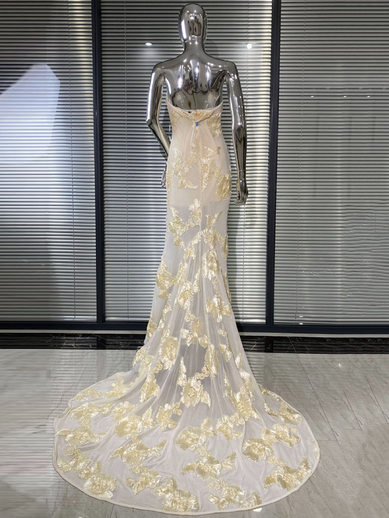 Strapless Floral Lace Mermaid Gown With Train