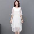 Womens Solid-color Chiffon Ruffled Flounce Dress