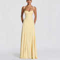 Womens Wide-Strap Knotted Waistline Long Dress