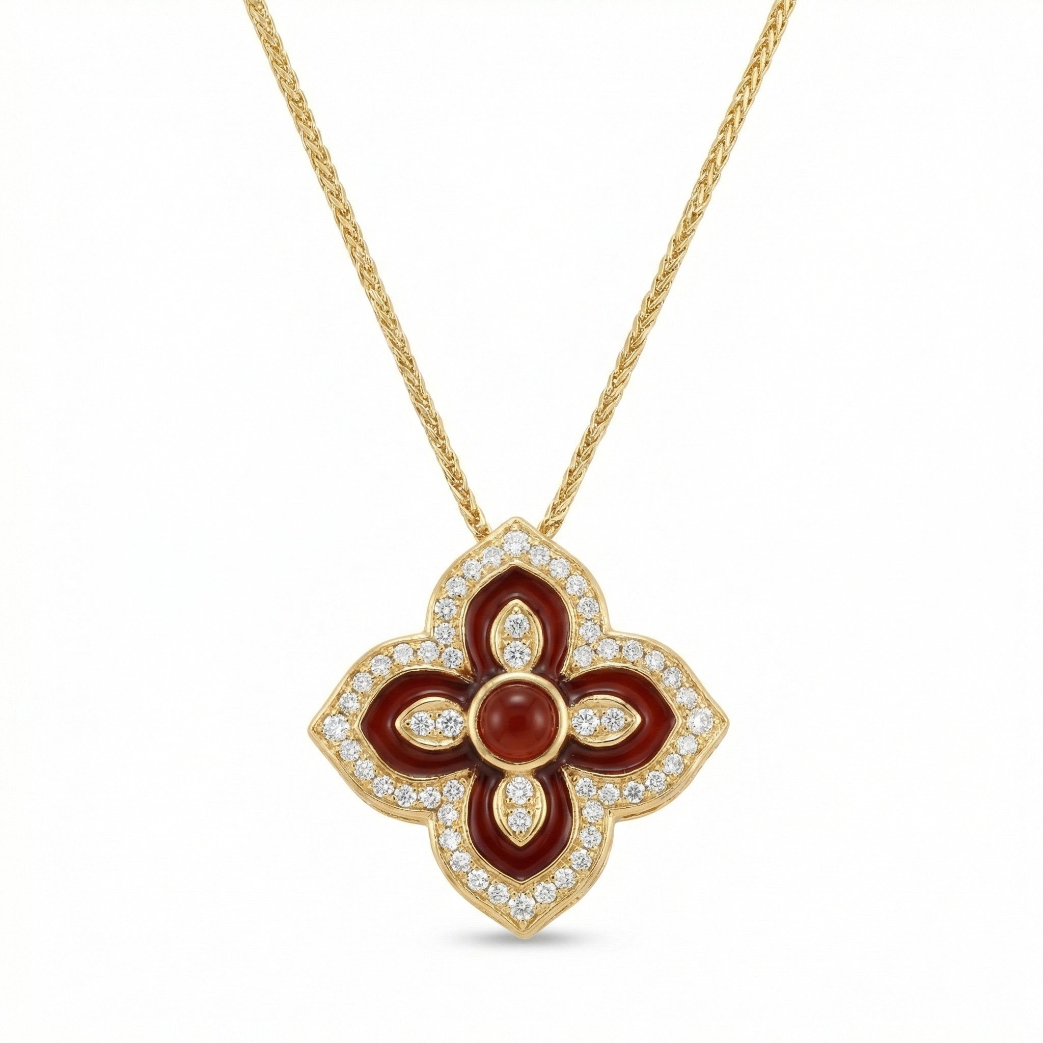925 Sterling Silver Vibrant Blue and Green Enamel Malachite Diamond Quatrefoil Pendant Necklace