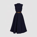Solid-color High-neck One-sided Ruched Sleeveless Dress