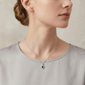 925 Sterling Silver Elegant Square-Cut Sapphire Necklace with CZ Halo in White Gold