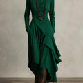 Solid Color Long Sleeve Cross Wrap High Neck Maxi Dress