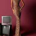 Leopard Print Sequin Halter Neck Mermaid Gown