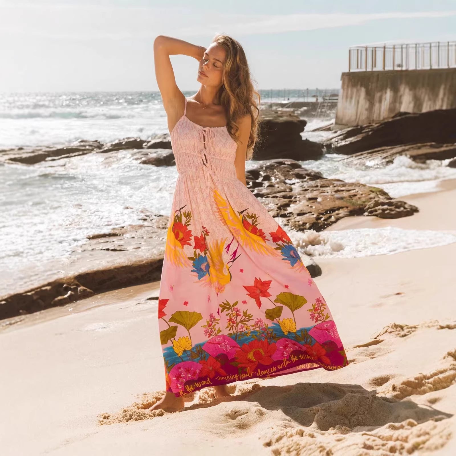 Elegant Resort-Style Linen Lace-Up Dress