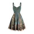 Elegant Green Floral Print Strapless Slip Dress