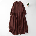 Yarn-dyed Linen Whitening Age-reducing Eight-point Sleeve Babydoll Dress