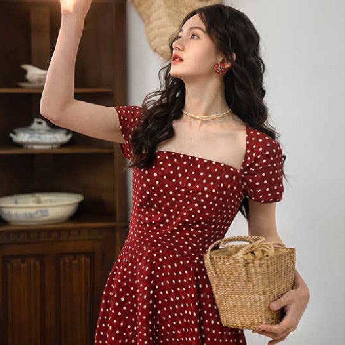 Womens Retro French Polka-Dot Dress