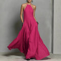 Womens Solid-Color Cotton-Linen Blend Simple Sleeveless Maxi Dress