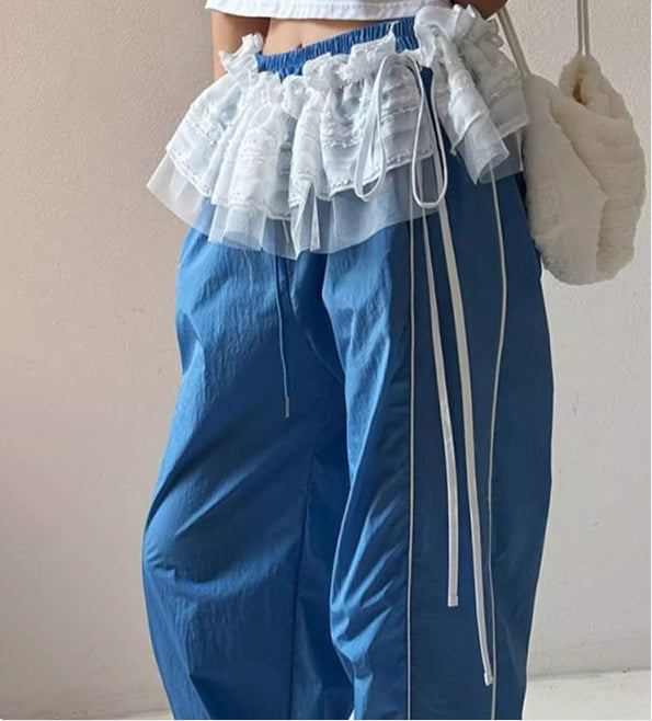 Light And Thin Mesh-Trimmed Lace-Up Short Skirt For Women