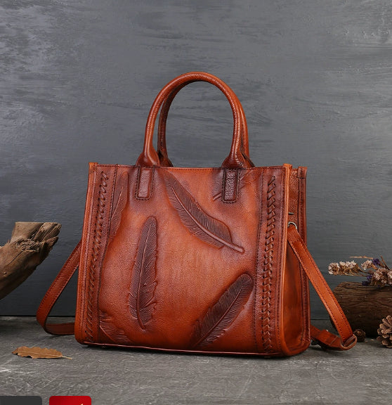 Vintage Small Square Bag For Women Made Of Full-Grain Cowhide Leather