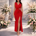 Side-slit Pleated Waist-cinched Evening Gown Dress