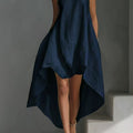 Sleeveless High-Low Irregular Hem Linen Blend Dress