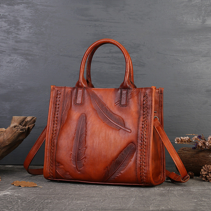 Vintage Small Square Bag For Women Made Of Full-Grain Cowhide Leather