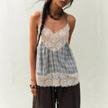 Retro Lace Patchwork Plaid Suspender Dress For Women