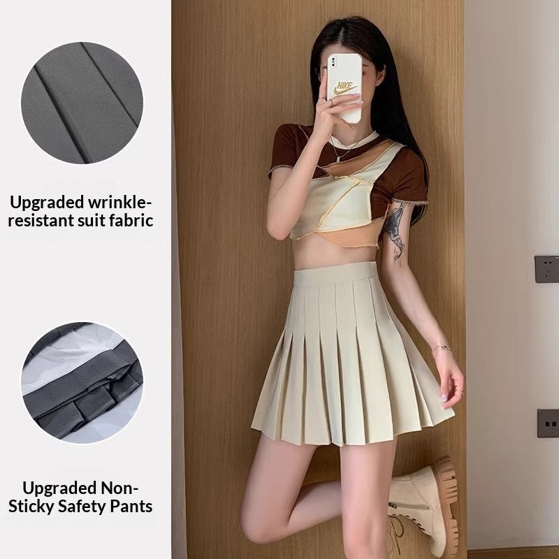 Gray High-waisted Pleated Womens Figure-flattering Short Skirt