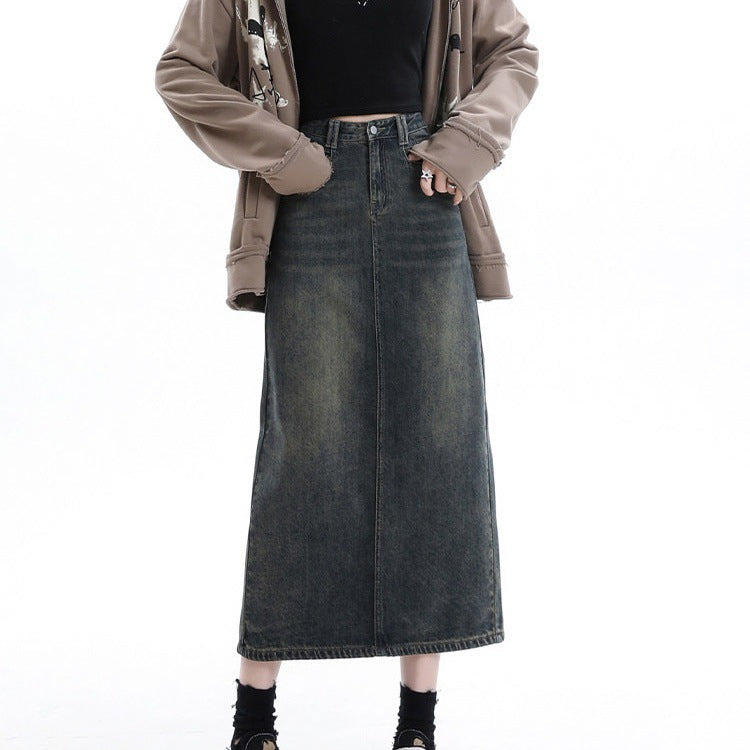 Korean-style Versatile Denim Skirt Womens Retro High-waisted