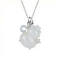925 Sterling Silver Elegant White Gourd Pendant Necklace with Shimmering Silver Accents