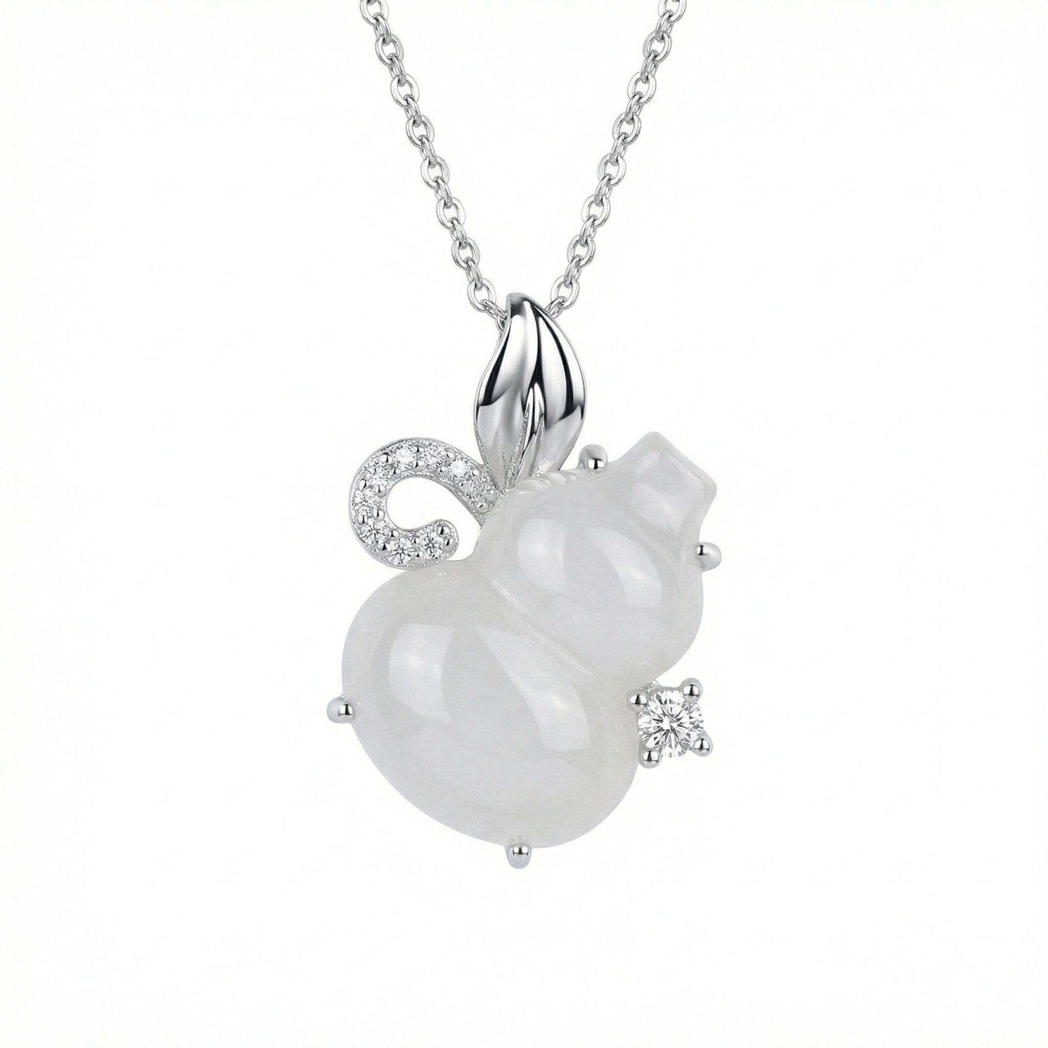 925 Sterling Silver Elegant White Gourd Pendant Necklace with Shimmering Silver Accents