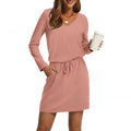 Womens Lace-Up Long-Sleeve Casual Dress