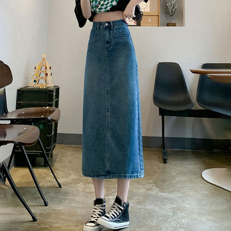 Female Casual Mid Length High Waist Slimming A-line Skirt