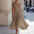 Sleeveless Waist-Cinching Leopard-Print Dress For Women