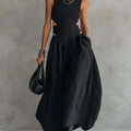 Black Sleeveless Midriff-baring Elegant Slimming Long Dress