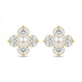 925 Sterling Silver Elegant Pearl and Brilliant Round Gemstone Floral Clover Stud Earrings