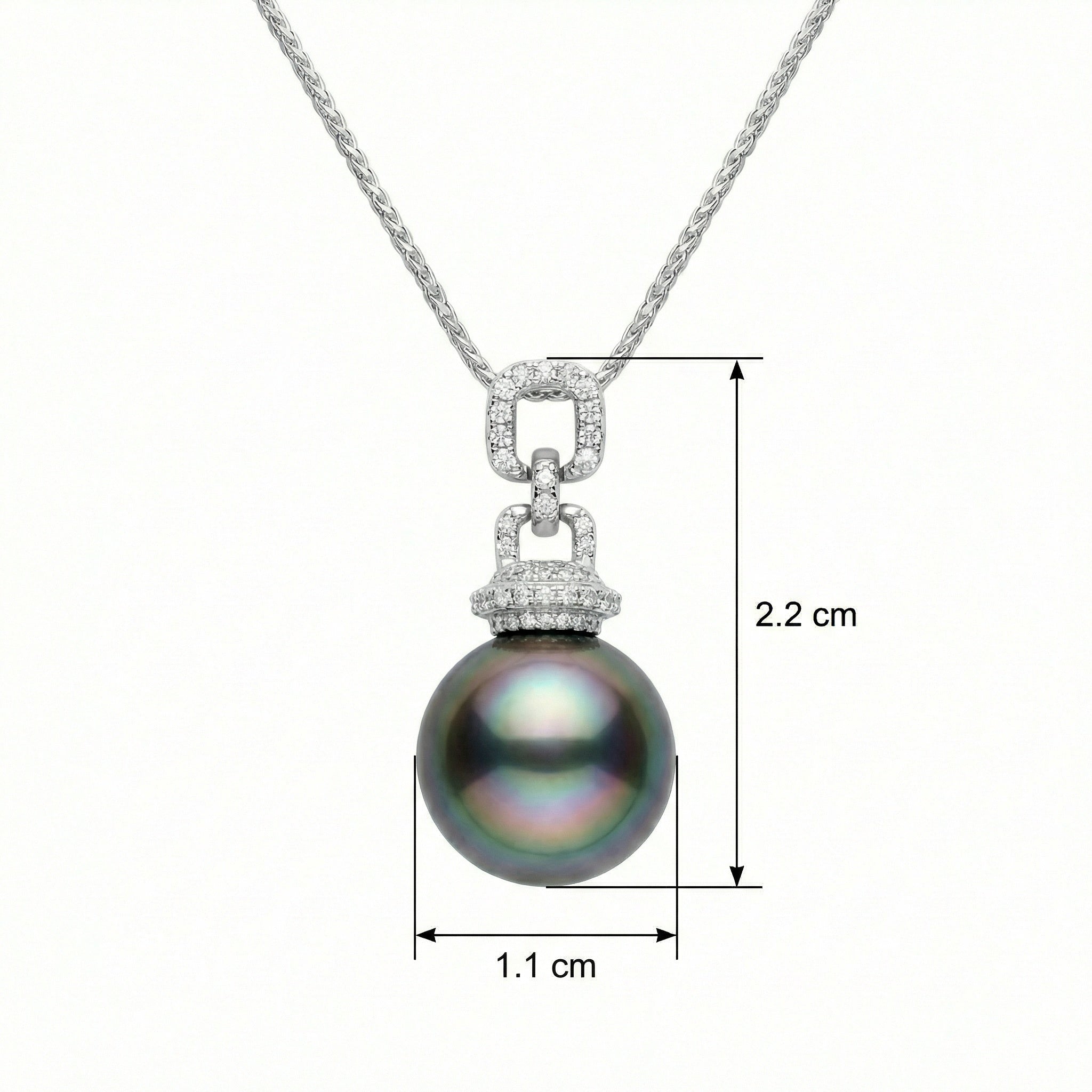 925 Sterling Silver Elegant Tahitian Black Pearl Pendant Necklace with Brilliant Diamond Accents