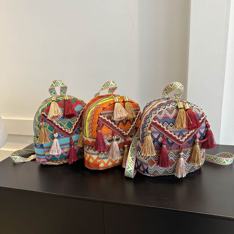 New Lightweight Womens Backpack With Ethnic-style Tassels