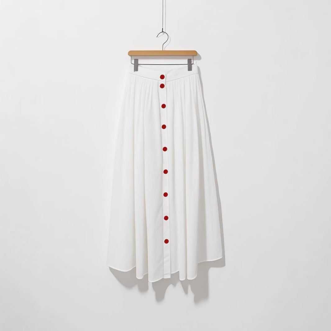 Womens High-Waisted White Pleated Fashionable Versatile Slimming Skirt