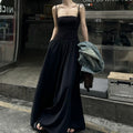 Elegant Black Slip Dress Womens Summer French Style