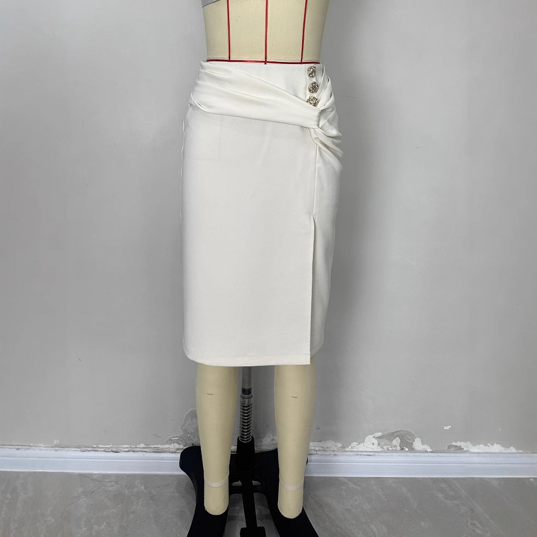 Summer Midi Skirt With Side Slit And Buttons Versatile Style