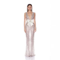 Sleeveless Deep V-Neck Mesh Sequin Embroidered Bodycon Dress