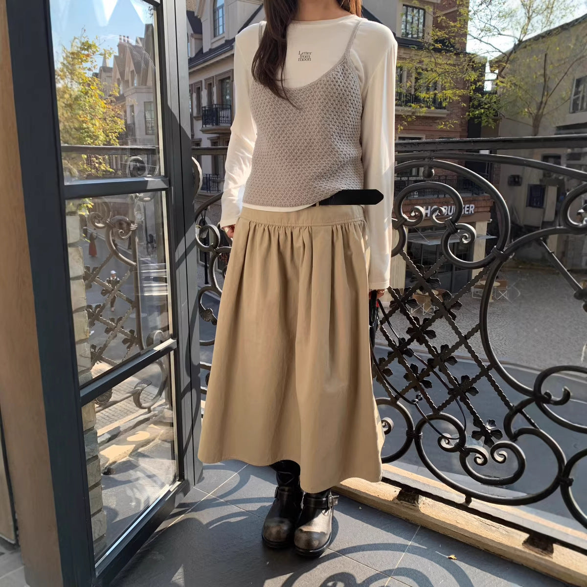Fashionable Relaxed A-line Skirt Draping High-end Mid-length Pleated Skirt
