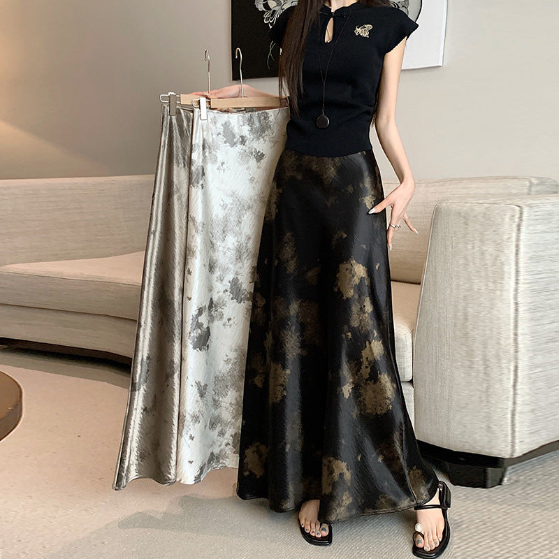 High-waisted Figure-flattering French Retro Satin Sheath Mermaid Skirt