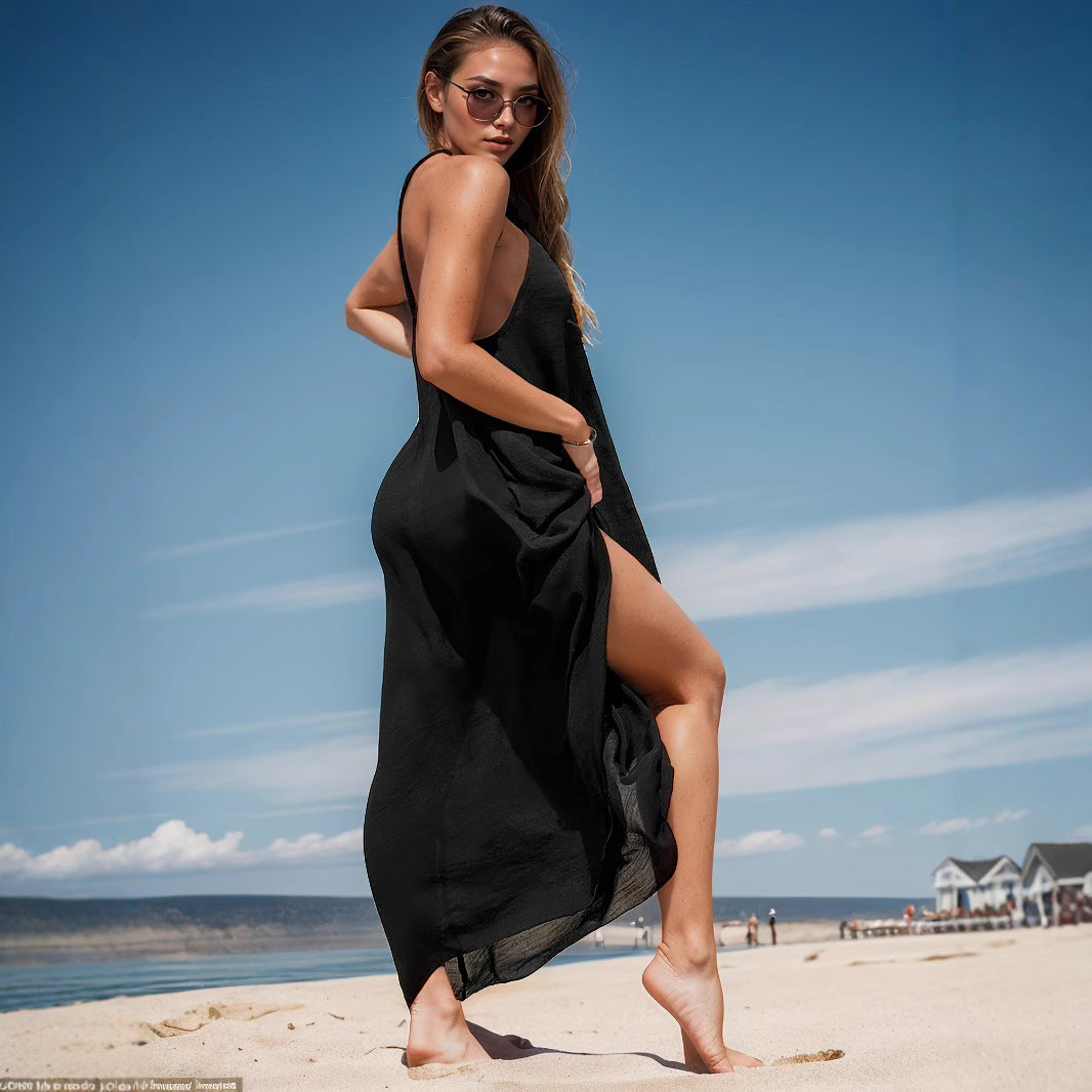 Beach Vacation Beach Dress Halterneck Backless Flowy Design-Driven Niche Style Skirt