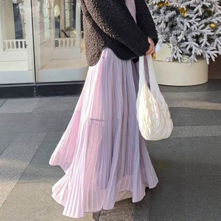 Womens Purple High-Waisted Flowy Fluffy Knit Skirt