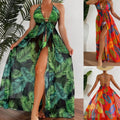 Printed Floral Split Swimsuit Cover Up Dress
