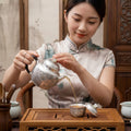 Pure 999 Fine Silver Handcrafted Silver Teapot with Exquisite Peony Engravings and Elegant Dark Handle - Handicraft